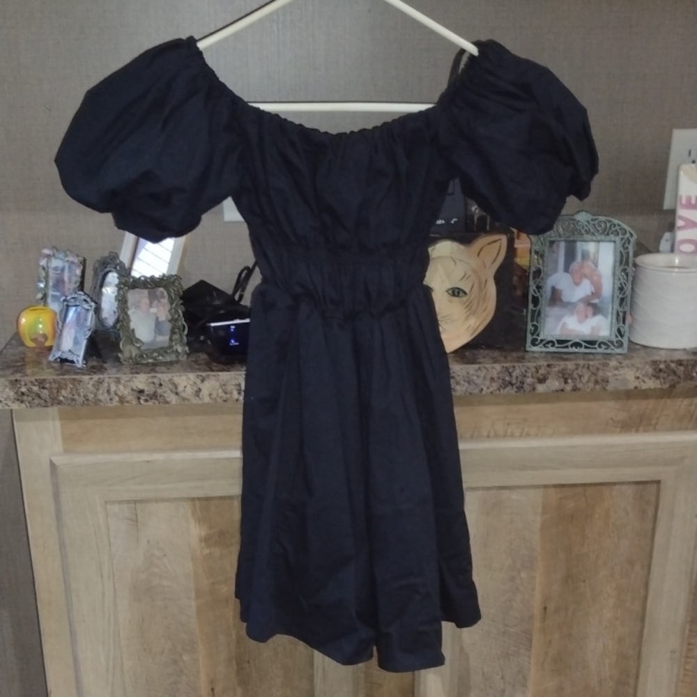 Black Ruffled Off the Shoulder Mini Dress